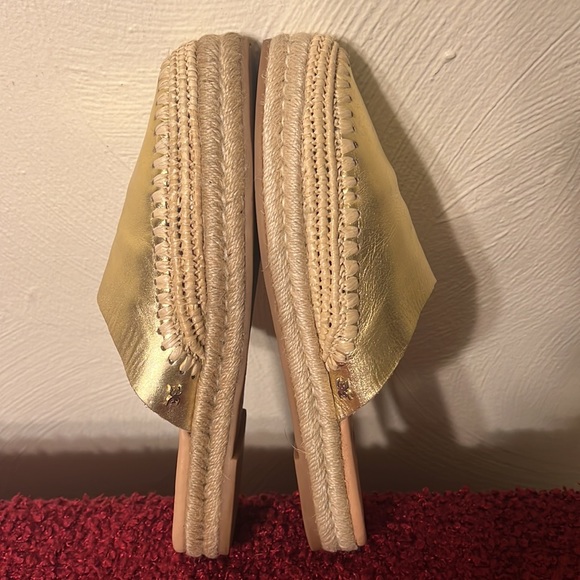 SAM EDELMAN-Gold Leather Espadrilles Slide Mules-Size 7 - Picture 8 of 17